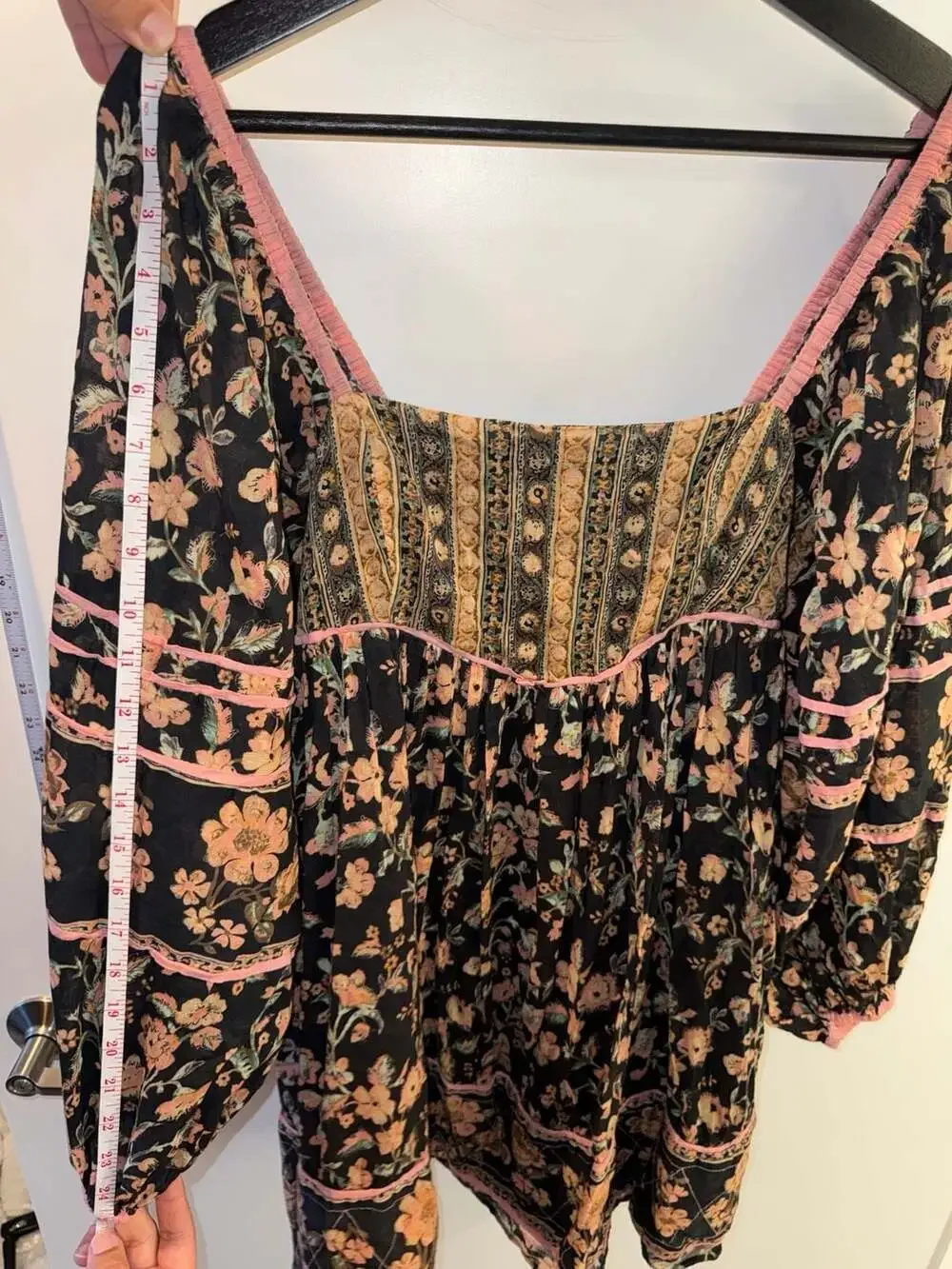 Free People Floral Print Square Neck Long Sleeve Blouse Size XS